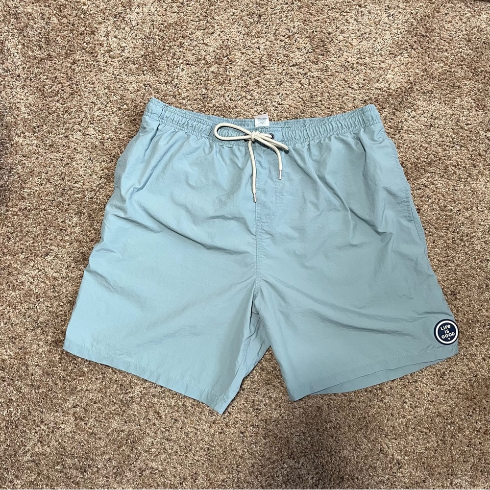 LIFE IS GOOD Jake Solid Boardshorts Light Blue Mens Size XL Swim Summer Classic